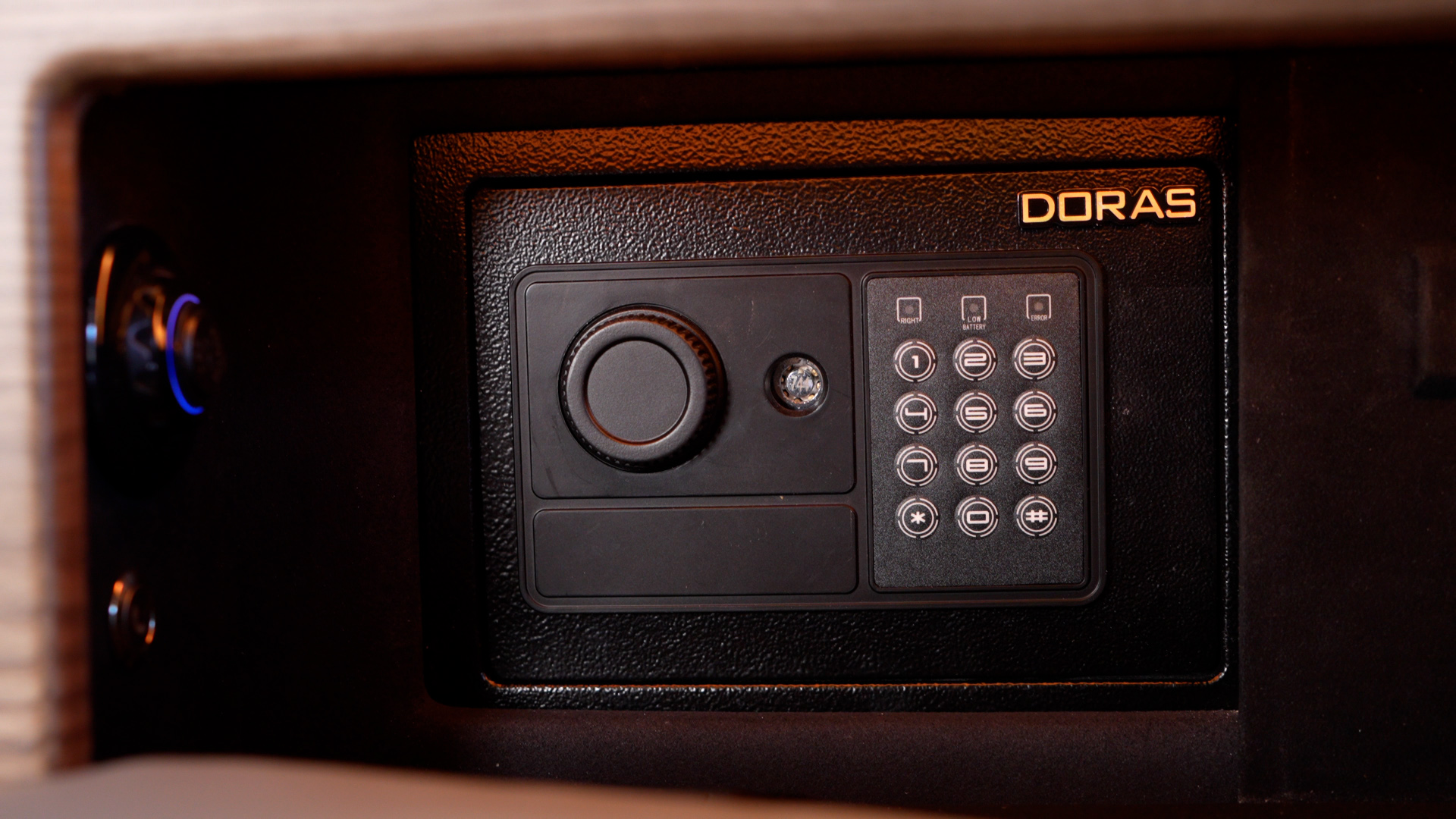 Keypad-operated concealed safe integrated into the Ilesbus Vito VIP cabinetry