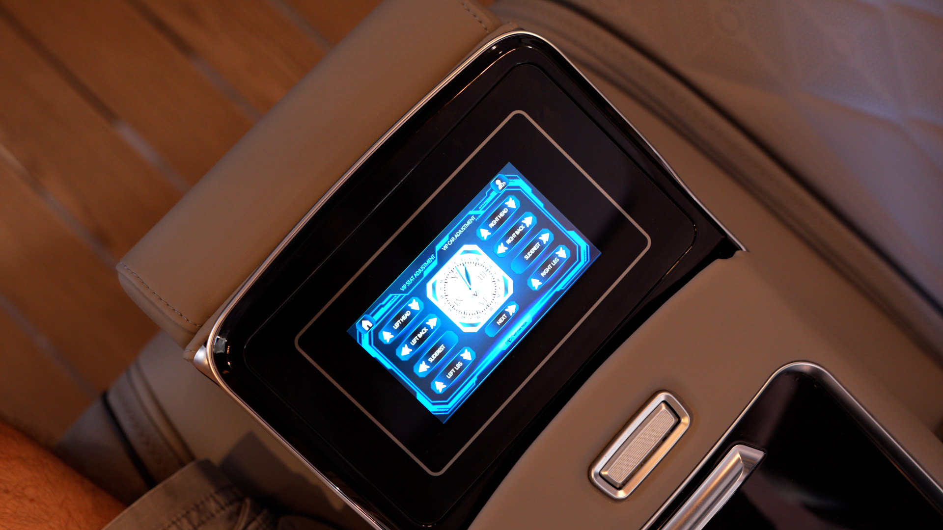 Touchscreen controls for the individual passenger seat in the Ilesbus Vito VIP